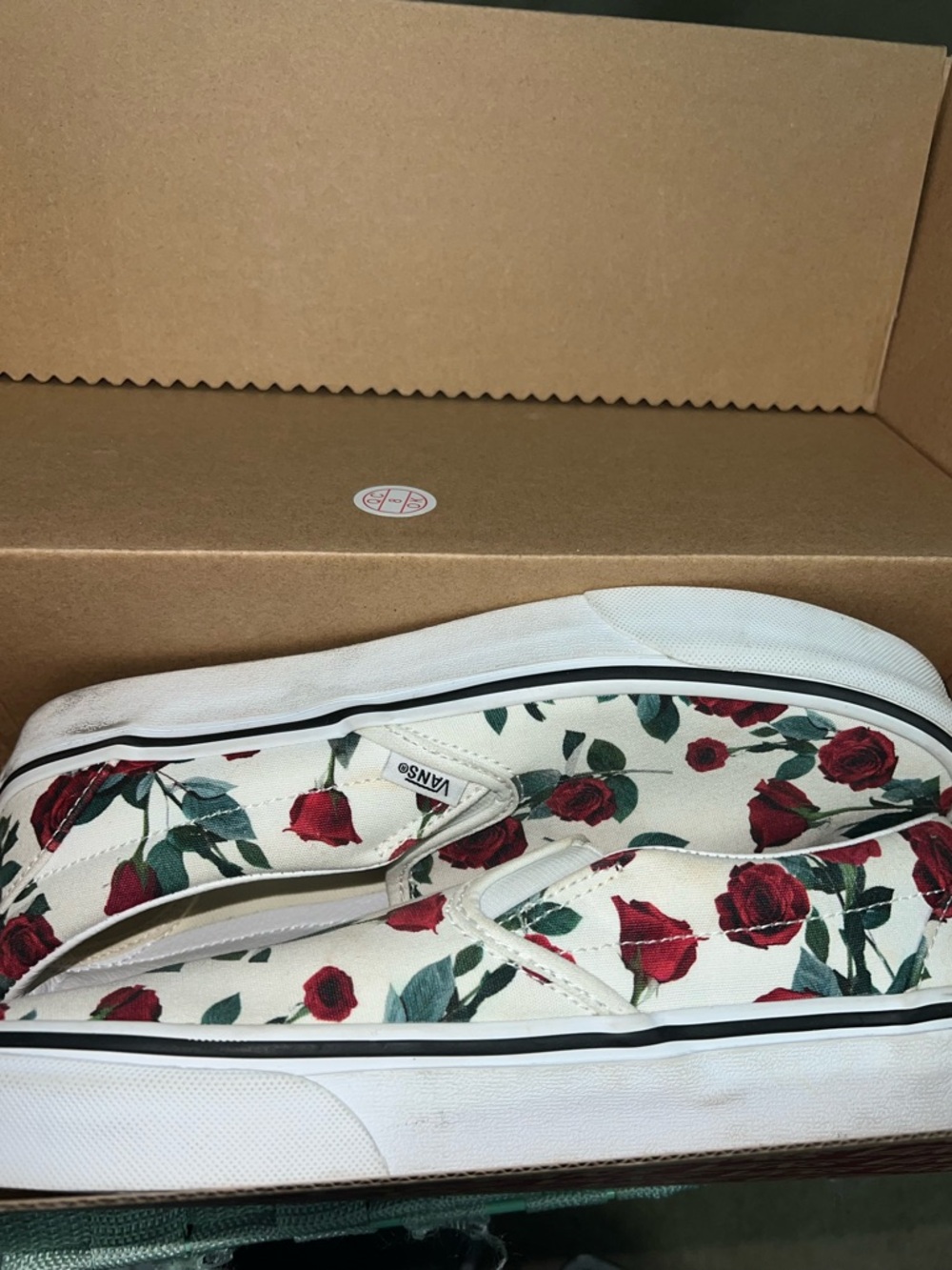 Vans White Slip-On with Roses
